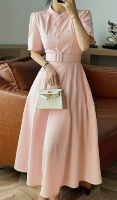 Vintage Peach Formal Dress. https://pradize.com/collection/summer-dresses Pink Tea Length Midi Dress For Cocktail, Pink Solid Color Evening Dress, Pink Tea-length Midi Dress For Cocktail, Fitted Midi Dress With Belt, Pink Tea-length Cocktail Midi Dress, Elegant Pink Midi Dress, Pink Knee-length Dressy Midi Dress, Elegant Pink Belted Midi Dress, Elegant Short Sleeve Belted Midi Dress