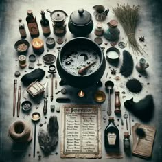 an assortment of old - fashioned items are arranged in a circle on top of a table