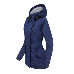 Navy Blue Plush Warm Hooded Parka Coat Blue Winter Windbreaker With Pockets, Blue Hooded Jacket For Winter, Navy Hooded Windbreaker For Winter, Blue Windproof Outerwear For Fall, Casual Blue Windproof Outerwear, Navy Windproof Windbreaker For Winter, Casual Blue Outerwear With Adjustable Hood, Blue Weatherproof Hooded Jacket For Fall, Navy Windproof Winter Windbreaker