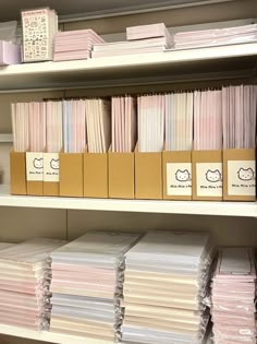 the shelves are filled with many different types of papers and folders, all in boxes