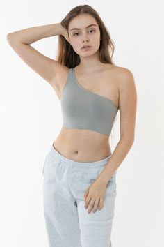 8389GD - Garment Dye One Shoulder Crop Top – Los Angeles Apparel South Central Los Angeles, One Shoulder Crop Top, Pose Model, Los Angeles Apparel, South Central, Crop Top Shirts, Short Sleeve Cropped Top, Oversized Jacket, Shoulder Crop Top