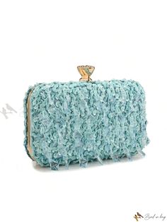 Bird in Bag - Handcrafted Purple Acrylic Clutch Bag with Tassel, Glitter Accent, Beaded Embroidery, and Fashionable Metal Chain Strap - Perfect for Evening Parties and Dinner Events Blue Evening Bag With Chain Detail, Blue Embellished Party Clutch, Blue Evening Flap Bag With Gold-tone Hardware, Blue Evening Bag With Silver-tone Hardware, Rectangular Blue Beaded Clutch, Acrylic Clutch, Party Handbags, Clutch Purse Evening, Dinner Event