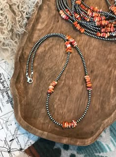 The Klien Necklace in Orange Spiny, 24" Western Jewelry Ideas, Oyster Jewelry, Beaded Necklace Ideas, Metal Stamping Jewelry, Beaded Jewelry Making, Western Fashion Jewelry, Western Things, Navajo Turquoise Jewelry, Stamping Jewelry