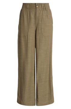 These breezy cotton-kissed pants are crafted with an elastic-back waist and easy wide legs. 30" inseam; 25" leg opening; 12 3/4" front rise; 17" back rise (size 8) 62% rayon, 38% cotton Machine wash, line dry Imported Spring Wide Leg Rayon Pants With Relaxed Fit, Spring Rayon Wide Leg Pants With Relaxed Fit, Wide Leg Bottoms For Vacation In Fall, Relaxed Spring Wide Leg Pants, Relaxed Wide Leg Pants For Spring, Fall Vacation Wide Leg Bottoms, Wide Leg Bottoms For Fall Vacation, Relaxed Fit Rayon Pants For Spring, Relaxed Fit Rayon Ankle Pants