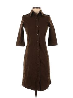 Tchibo Casual Dress Size: 2 Brown Dresses - used. 97% COTTON, 3% ELASTANE, Shirtdress, Collared, Knee Length, 3/4 Sleeve | Tchibo Casual Dress - Shirtdress: Brown Dresses - Used - Size 2 Cotton Shift Collared Shirt Dress, Cotton Shift Shirt Dress With Collar, Shift Fit Collared Cotton Shirt Dress, Fitted Cotton Shirt Dress For Casual Wear, Cotton Collared Shift Dress, Brown Cotton Midi Dress For Work, Fitted Cotton Shirt Dress For Fall, Brown Fitted Long Sleeve Shirt Dress, Fitted Short Sleeve Shirt Dress For Fall