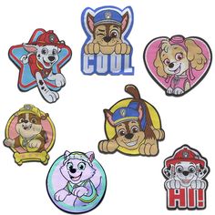 the paw patrol embroidered patches are available in multiple colors and sizes, including pink, blue, red, yellow, green, orange