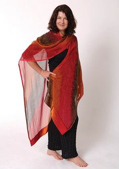 Ember Hand Painted Silk Ruana by Joyflower on Etsy Travel Attire, Dressy Attire, French Silk, Silk Accessories, Wear Red, Fashion Statements, Painted Silk, Dramatic Look, Hand Painted Silk