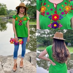 This Beautiful Floral Hand Embroidered Blouse is the perfect Top for Everyday use or a special event. This blouse is hand embroidered by Mexican Artisans and is completely one of a kind! This blouse comes in one size which fits sizes Small and Medium. More Colors Available here: https://www.etsy.com/es/listing/820969974/blusa-floral-bordado-a-mano-blusa-floral?ref=listing_published_alert Green Tops With Resham Embroidery For Spring, Green Resham Embroidered Top For Spring, Green Embroidered Top For Summer, Bohemian Resham Embroidery Top For Festival, Bohemian Resham Embroidered Top For Festival, Bohemian Embroidered Top With Embroidered Border For Festivals, Summer Green Tops With Intricate Embroidery, Bohemian Embroidered Top For Festivals, Green Tops With Intricate Embroidery For Summer