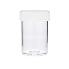 a clear plastic jar with a white lid