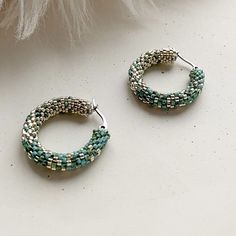 Turquoise Ombre Beaded Hoop Earrings Silver Gradient Seed Bead Hoop Earrings Ready to Ship Gift for Mom - Etsy Seed Bead Hoop Earrings, Silver Gradient, Turquoise Ombre, Bead Hoop Earrings, Hoop Earrings Handmade, Hoop Earrings Silver, Loom Bracelet, Christmas Gift For Mom, Bead Loom