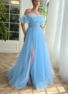 Skye Tulle Fantasy Gown | Teuta Matoshi Teuta Matoshi, Prom Dresses Off The Shoulder, Off Shoulder Gown, Evening Dress Fashion, Party Gown, Custom Size Dresses, Floor Length Gown, Empire Dress, Princess Wedding Dresses