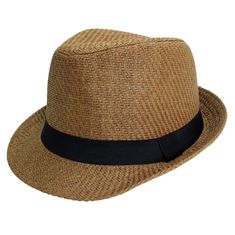 Men's Fedora in Brown Adjustable Brimmed Straw Hat For Summer, Casual Sun Hat With Adjustable Fit For Beach, Summer Vacation Hats With Adjustable Fit, Adjustable Fit Hat For Beach Vacation, Casual Brown Hats With Uv Protection, Summer Outdoor Brimmed Panama Hat, Casual Adjustable Sun Hat For Beach Season, Summer Outdoor Panama Hat With Brim, Adjustable Vacation Hat With Uv Protection