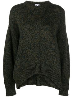 dark green wool blend knitted construction multi-panel design crew neck drop shoulder long sleeves ribbed cuffs and hem Balenciaga Women, Wool Jumper, Green Wool, Jumper Sweater, Knitwear Women, Panel Design, Jumpers For Women, My Wardrobe, Womens Scarves