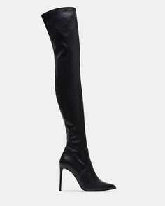 VAVA Black Paris Over The Knee Stiletto Heel Boots | Women's Boots Stiletto Heel Boots, Black Paris, Steve Madden Store, Black Stilettos, Leather Socks, Black Boots Women, 4 Inch Heels, Heel Boots, Stiletto Heel