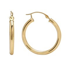 Earring Details: Length: .9-in. Backings: click-it Metal: 10k gold Size: One Size. Color: Yellow. Gender: female. Age Group: adult. Classic 14k Stamped Hoop Earrings, 14k Gold Shiny Finish Hoop Earrings For Anniversary, Classic 14k Gold Hoop Earrings With Shiny Finish, Classic Yellow Gold Hoop Earrings Stamped 14k, Cadmium-free Small Hoop Jewelry For Anniversary, Classic 14k Stamped Hoop Jewelry, Classic Cadmium-free Yellow Gold Jewelry, Classic Small Hoop Jewelry Stamped 14k, Classic 14k Small Hoop Jewelry