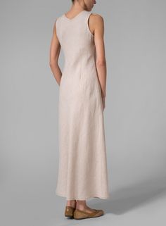 Linen Bias Cut Sleeveless Long Dress Elegant Beige A-line Sleeveless Dress, Cream Sleeveless Midi Dress For Formal Occasions, Elegant Cream Sleeveless Midi Dress, Elegant Sleeveless Cream Midi Dress, Formal Cream Sleeveless Midi Dress, Feminine Sleeveless Linen Maxi Dress, Classic White Sleeveless Midi Dress, Elegant Cream Linen Midi Dress, Feminine Beige Sleeveless Maxi Dress