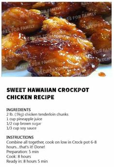 the recipe for sweet hawaiian crock pot chicken is shown in an email postcard