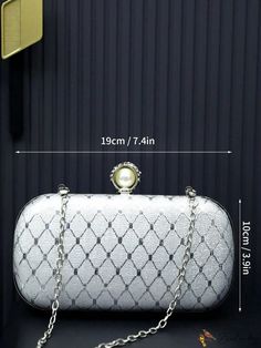 BirdinBag - Geometric Pattern Mini Box Bag with Pearl Decor and Chain Strap: Ideal Bridal Purse for Weddings, Proms & Parties Silver Chain Bag For Event, Elegant Clutch With Chain For Gift, Elegant Clutch With Chain Detail For Gifts, Elegant Clutch With Chain As A Gift, Elegant Chain Evening Bag As Gift, Elegant Chain Clutch, Elegant Silver Evening Bag With Chain, Silver Evening Bag With Chain For Gift, Formal Rectangular Clutch With Chain