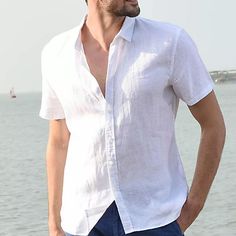 Season:Summer,Spring,Fall; Fabric:Linen Like Fabric,Cotton; Sleeve Length:Short Sleeve; Look After Me:Wet and Dry Cleaning,Hand wash,Machine wash; Gender:Men's; Style:Simple,Casual,Sportswear,Pocket,Comfortable,Fashion; Elasticity:Micro-elastic; Tops Type:Shirt; Occasion:Daily,Holiday,Street,Leisure Sports,Vacation,Weekend,Beach,Casual; Fit Type:Regular Fit; Pattern:Solid Colored; Neckline:Button Down Collar,Collar; Front page:FF; Bust:null; Length:null; Special selected products:COD; Fit US Siz Confident Men, Casual Beach Style, Shirts Cricut, Rehearsal Dinner Dress, Mens Summer Outfits, Men's Vests, White Shirt Men, Baby In Bloom, White Clothes