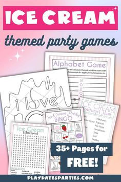 an ice cream themed party game with the text, free printables and instructions