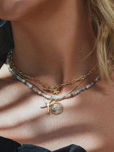 Gold Starfish Pendant Beaded Necklace | Uncommon James Puka Necklace Aesthetic, Necklaces Inspo Beads, Cheap Beach Necklaces With Spacer Beads, Spring Break Jewelry, Pogue Bracelets, Cute Beachy Jewelry, Gold Beachy Jewelry, Trendy Star Charm Jewelry For Summer, Trendy Summer Jewelry With Star Charm