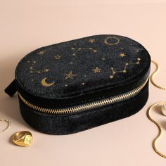 Black Starry Night, Stars And Constellations, Velvet Accessories, Oval Jewelry, Lisa Angel, Printed Velvet, Earring Organizer, Jewelry Safe, Travel Jewelry Case