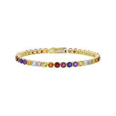 Beautifully adorned with an array of colorful gemstones, this 18k gold-over-silver Stella Grace bracelet lends eye-catching color to your wardrobe. Beautifully adorned with an array of colorful gemstones, this 18k gold-over-silver Stella Grace bracelet lends eye-catching color to your wardrobe. Length: 7.25 in. Metal: sterling silver Plating: 18k gold flash plated Finish: polished Packaging: boxedSTONE DETAILS Stone type: Rose de France amethyst, rhodolite, iolite Total weight: 12 ct. Shape: rou Luxury Multicolor Gemstones With Accents, Luxury Multicolor Multi-stone Gemstones, Luxury Multicolor Gemstones, Multicolor Cubic Zirconia Tennis Bracelet With Multi-stone, Multicolor Multi-stone Cubic Zirconia Tennis Bracelet, Luxury Multi-stone Gold Bracelet, Luxury Multicolor Gold Bracelet, Luxury Multicolor Cubic Zirconia Tennis Bracelet, Multicolor Gemstone Tennis Bracelet As A Gift