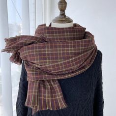 Plaid Scarves For Cold Weather In Winter, Warm Scarves For Fall Cold Weather, Warm Scarves For Cold Weather In Fall, Warm Scarves For Fall And Cold Weather, Cozy Wool Scarves For Fall, Warm Wool Scarves For Fall, Soft Knit Wool Scarves For Fall, Warm Wool Scarf For Fall, Casual Brown Scarf For Fall