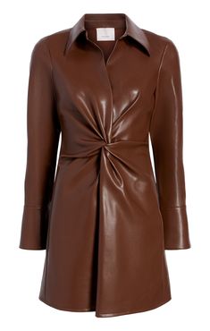 This gorgeous Vegan Leather Mckenna Dress offers timeless style with a modern twist. It features a collared neckline, long sleeves, a mini dress silhouette, a plunging v neckline, and vegan leather fabric. Add extra flair with its flirty twist detail and make a lasting impression. Details Hidden zipper on sideFabric: Faux LeatherMini Twist detail at waist Long sleeve Content and Care 100% Polyurethane Dry CleanImported Measurements About 33.25in/84.46cm from shoulderMeasurements from size 4 Shiny Fashion, Skirt Coverup, Cinq A Sept, Sketches Dresses, Fall 24, Short Denim Skirt, Denim Chic, Denim Outerwear, Faux Leather Dress