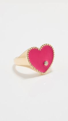 Shopbop - Designer Clothing, Shoes & Accessories Valentine's Day Single Diamond Ring In Fine Jewelry Style, Fine Jewelry Heart Ring With Single Round Cut Diamond, White Gold Enamel Ring With Diamond Accents, Elegant Heart-shaped Enamel Ring For Anniversary, Gold Heart Ring With Single Diamond For Gift, Luxury Single Diamond Heart Cut Ring, Heart Shaped Single Diamond Gift Ring, Heart-shaped Single Diamond Ring Gift, Heart Shaped Single Diamond Ring For Gift