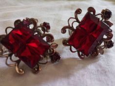 Brilliant Ruby Red earings Red Clip-on Earrings For Party, Vintage Red Clip-on Earrings, Elegant Red Plug Earrings For Party, Red Vintage Clip-on Earrings, Vintage Red Clip-on Earrings For Evening, Vintage Red Earrings For Party, Red Pierced Earrings For Formal Occasions, Red Formal Pierced Earrings, Formal Red Pierced Earrings