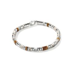 John Hardy White Sterling Silver Color Block 5mm Bracelet, Silver Gemstones, Slim Tiger Eye, Howlite with Light Brown Enamel Bracelet. John Hardy Bracelet, Enamel Bracelet, John Hardy, Bracelet Silver, Gemstone Bracelet, Tiger Eye, Light Brown, Silver Color, Color Block