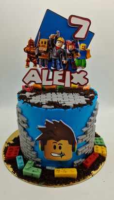 a birthday cake with legos on it