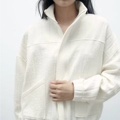 Nwt Zara Padded Bomber Jacket White Size Xs-S Bomber Jacket Made Of Cotton Blend Fabric Elastic Hem High Collar And Long Cuffed Sleeves Zara White, Zara Jackets, Bomber Jackets, Cotton Blend Fabric, Cuff Sleeves, High Collar, Bomber Jacket, Jackets & Coats, Color White