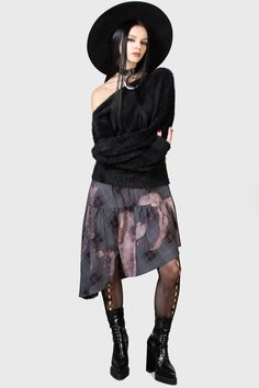 OTHALO'S RUIN.- Soft, stretch fabric.- Asymmetric hem.- Elasticated waistband.- Rushed details.- Midi length.- Fitted.With KILLSTAR branding, 96% Polyester, 4% Elastane.Machine wash cold (30°c) / Do not bleach / Do not tumble dry / Iron at low temperature / Do not dry clean. Imported. Gothic Asymmetrical Hem Bottoms For Spring, Gothic Bottoms With Asymmetrical Hem For Spring, Black Asymmetrical Draped Skirt, Gothic Asymmetrical Hem Skirt, Black Wrap Skirt With Asymmetrical Hem, Gothic Bottoms With Asymmetrical Hem, Black Fitted Asymmetrical Wrap Skirt, Fitted Black Asymmetrical Wrap Skirt, Black Gothic Skirt With Asymmetrical Hem