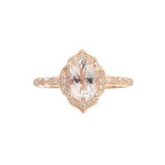 "♥ Bonnie Designed to accentuate more than a handful of our signature rings, our vintage floral morganite ring \"Bonnie\" is exceptionally elegant and feminine. The oval center stone is grabbed and protected by the prongs which makes the light pink morganite looks like a true magical stone. \"Bonnie\" is chosen only by a sophisticated lady who has an exquisite taste for jewels. ---------------------------------------------------------------------------------------------- ♥ Product Info: Metal: s Exquisite Wedding Cluster Ring With Halo Setting, Halo Setting Marquise Cut Wedding Ring, Delicate Oval Ring With Halo Setting, Elegant Oval Cluster Ring For Marriage, Heirloom Oval Diamond Wedding Ring, Exquisite Wedding Cluster Ring With Center Stone, Wedding Rings With Center Stone Marquise Cut, Oval Crystal Ring With Center Stone For Wedding, Exquisite Cluster Ring With Center Stone For Wedding