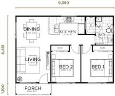 the floor plan for a two bedroom apartment with an attached bathroom, living room and dining area