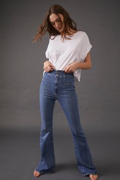 A good fit... Our favorite flare jeans from Free People. These retro-inspired, flattering flares are so comfortable with the stretch fabric and super high rise. Do your backside a favor and put them in these top-rated pants. Features: Women's denim flare jeans Button closure Exaggerated yoking Semi-stretch fabrication Super high-rise flared silhouette Materials/Care: 2% Elastane, 7% Polyester, 91% Cotton Machine washable Gauze Pants, Denim Flare Jeans, Pants Dress, Jeans Button, Denim Flares, Sweat Pants, Indigo Blue, Fall 2024, Retro Inspired