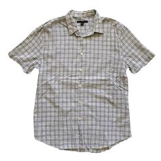 "Vintage 2000s 00s John Varvatos USA White / Navy / Gray Plaid Button Up Shirt Mens Size M Medium Condition: This item is in great pre-owned condition. Material: 100% Cotton Size: This item is tagged a Mens Large but it fits more like a Mens Size Medium. Please refer to measurements for exact fit. Measures: Chest (armpit to armpit): 22\" Sleeve (shoulder to sleeve end): 9 1/2\" Length (back neck seam to bottom): 30\" Note: Pre-owned items may have minor imperfections, we do our best to represent Button Up Shirt Mens, John Varvatos, Mens Button Up, Gray Plaid, Navy Gray, Vintage 2000s, Dream Clothes, Retro Outfits, Boys Shirts