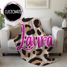 a leopard print blanket that says customize with the word lavva on it