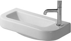 a white bathroom sink with a faucet on the side and an overflowing faucet