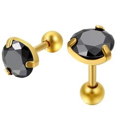 Flaunt the stylish features of these Vintage Stud Earrings by Innovato Design. The gemstones in these pieces of jewelry will highlight your natural beauty and make you look elegant and sophisticated. Made of stainless steel, these wonderful vintage stud earrings have a smooth, polished, and sleek surface over their earring backs and charms. They have cubic zirconia pronged black round brilliant cut main stone and a round earring back. They come in gold, black, and silver colors. Also, these three pairs of earrings come in one set. You can wear these earrings with your trendy style at a party or other occasions.  Product Highlights:   Made of stainless steel  Earring diameter: 0.28in; Weight: 0.07in  Perfect for trendy style  Durable, tarnish-resistant, corrosion-resistant, rust-proof, extr Elegant Round Screw Back Piercings, Elegant Round Piercings With Screw Back, Elegant Black Hypoallergenic Piercings, Wood Inlay Rings, Vintage Stud Earrings, Round Earring, King Crown, Punk Accessories, Royal King