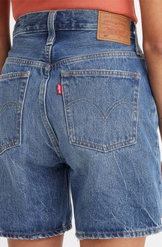 Levi's® 501® Mid Thigh Denim Shorts | Nordstrom Levi’s 501 Mid Thigh Shorts, Levi’s 501 Shorts, Jennifer Aniston Style 90s, Levi’s Shorts, Levi Outfits Women, Mid Thigh Denim Shorts, Jorts Women, Thrift Manifest, Levi Jorts