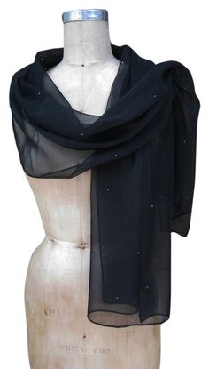 Black Chiffon Shawl Scarf Wrap with Rhinestone Black Shear Shawl, Chiffon Scarf Outfit, Birthday Dresscode, Scarf Aesthetic, Outfit Large, Chiffon Shawl, Duchess Satin, Bridal Dress Fashion, Prom Dress Inspiration