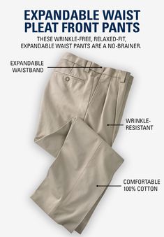 <div>Our Relaxed Fit Wrinkle-Free Expandable Waist Pleated Pants are relaxed through seat and thigh and sit naturally at the waist. These straight-leg pants</div> Slim Fit Chino Pants, Flannel Shirt Dress, Mens Scrubs, Hem Pants, Fitted Dress Pants, Tall Pants, Slim Fit Chinos, How To Hem Pants, Thermal Shirt