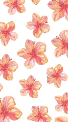 pink and yellow flowers are on a white background with watercolor effect in the middle