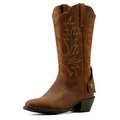 The Heritage R Toe EZ Zip™ Adaptive Western Boot is specifically designed for cowgirls, ranchers, and riders with limb loss or other foot complications. Engineered for comfort with classic Western styling, it's a big step toward making Ariat boots wearable for all. Heritage R Toe EZ Zip Western Boot | Product Features : 0 : ATS® technology provides ergonomic support on uneven terrain, 1 : Duratread™ sole provides maximum wear resistance, 2 : Ariat is including you in its dedication to environmen Rugged Leather Boots For Rodeo, Rugged Leather-sole Moto Boots For Rodeo, Country Style Distressed Brown Boots For Ranch, Classic Distressed Brown Boots For Ranch, Rustic Fitted Boots For Rodeo, Distressed Brown Snip Toe Boots For Ranch, Rugged Boots With Leather Lining For Western-themed Events, Rustic Ranch Boots With Leather Lining, Distressed Brown Snip Toe Ranch Boots