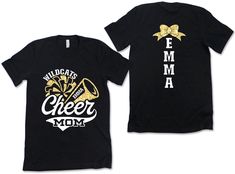 Cheer Mom Shirt,Rear Bow and Name,Glitter Cheer Mom Shirt,Cheer Mom Tee,Cheer Mom Shirt,Cheer Mom Gift,Custom Cheer Shirt,Custom Name This fun Cheer Mom tee is perfect to wear for any game. This Bella Canvas tee is soft and great for everyday wear.  ♥ How To Order: ♥ HOW TO Order: 1) Select Shirt STYLE and COLOR from 1st drop down (see charts in pictures for options of colors for each style) 2) Choose the SHIRT SIZE from the 2nd drop down (see measurement charts in pictures, we highly recommend Gold Short Sleeve Tops With Glitter Print, Gold Short Sleeve Top With Glitter Print, Cheer Mom Shirts Glitter, Custom Cheer Shirts, Cheer Mom Gifts, Cheer Mom Shirt, Cheer Gear, Cheer Tshirts, Cheer Shirt