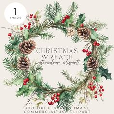 christmas wreath watercolor clipart