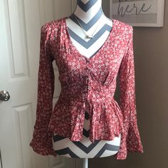 2/$30 Sale! Nwt Francescas Ls Red Floral Button Up Blouse! Brand New With The Tags Attached!! Really Cute Boho Feel!! Spring Red Fitted Blouse, Flowy Red Floral Print Top, Fitted Red Blouse For Spring, Red Flowy Tops For Fall, Fall Flowy Red Blouse, Red Long Sleeve Blouse For Day Out, Flowy Red Blouse For Fall, Flowy Red Tops For Fall, Red Trendy Spring Blouse